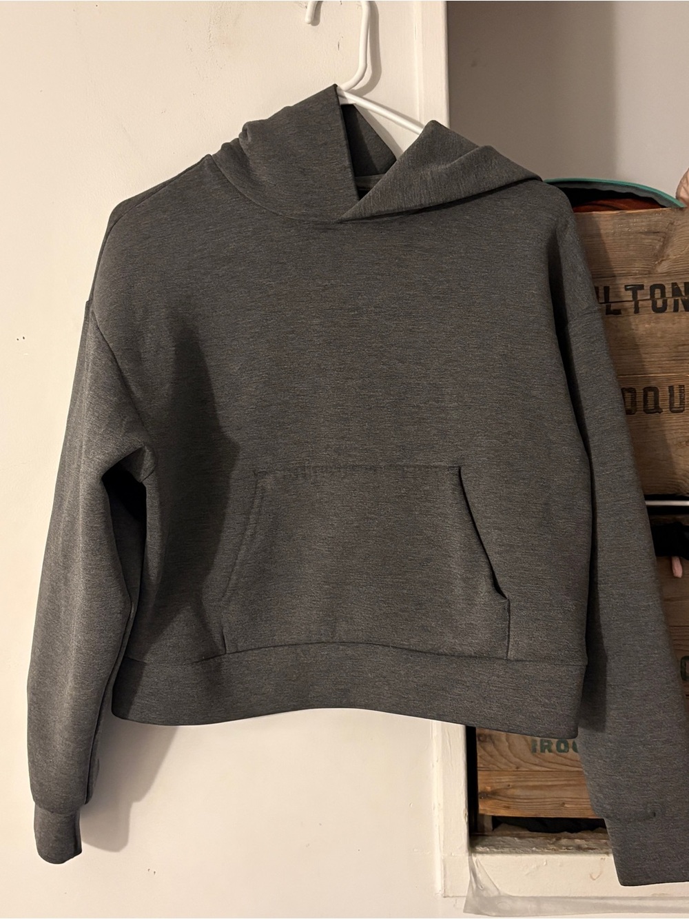 Aritzia Babaton Charcoal Gray Cropped Hooded Sweatshirt Size Extra Small